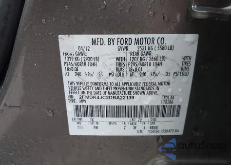 2013 Ford Edge Sel from USA, damaged, VIN 2FMDK4JC2DBA22139